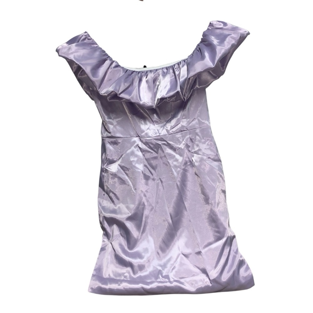 BELLA BARNETT Off Shoulder Mini Dress Lavender Satin Ruffle Dress